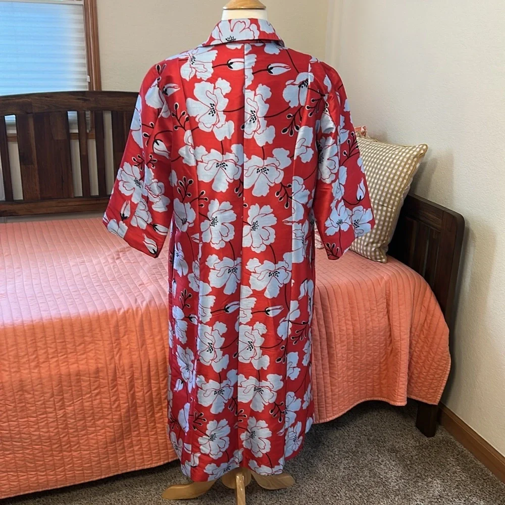 WAYWARD FANCIES eShakti Floral Print Dupioni Kimono Style Trench Jacket size M - Picture 3 of 16